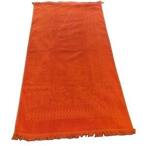 Stevens Utica Orange Fringe Bath Towel 48x25.5 Cotton Floral Damask Vintage